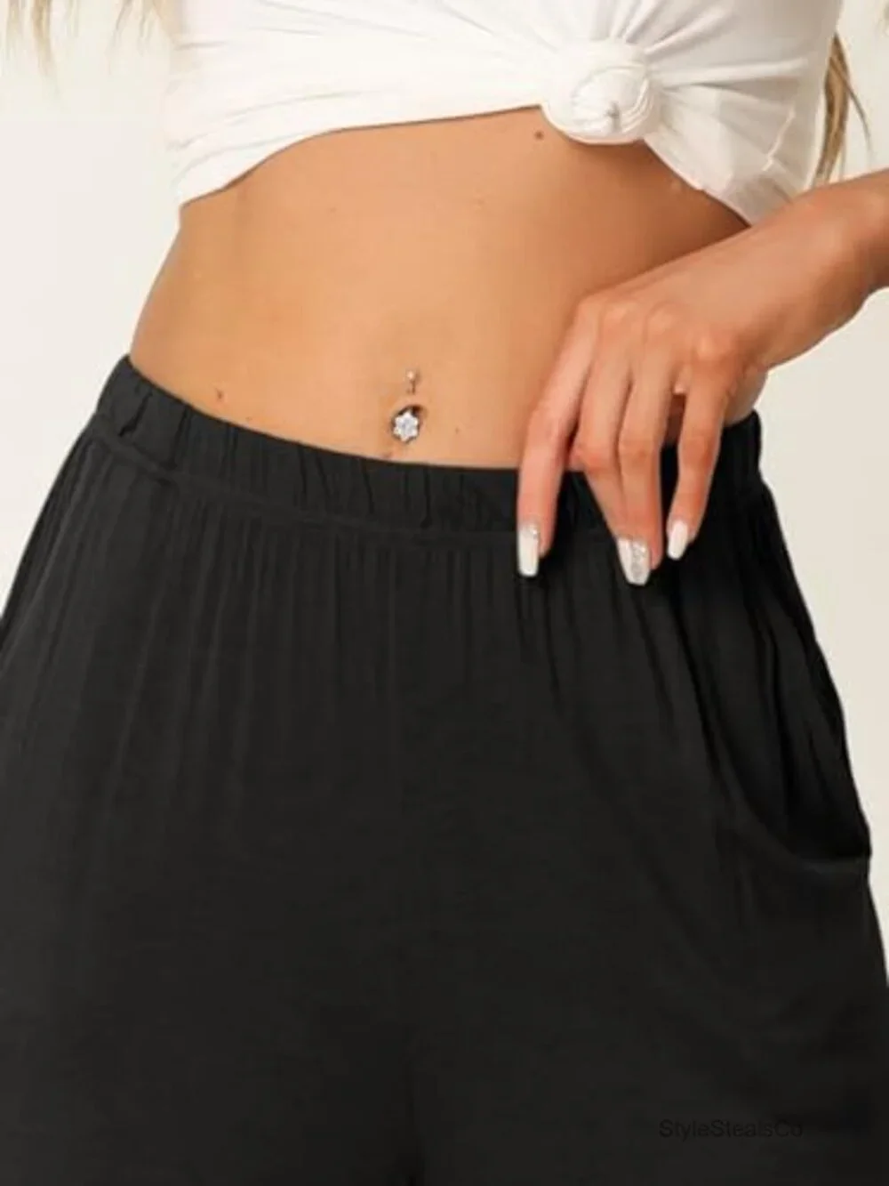 Women Wide Leg Pajama Pants Flowy Sweatpants Elastic Waist Lounge Pants with